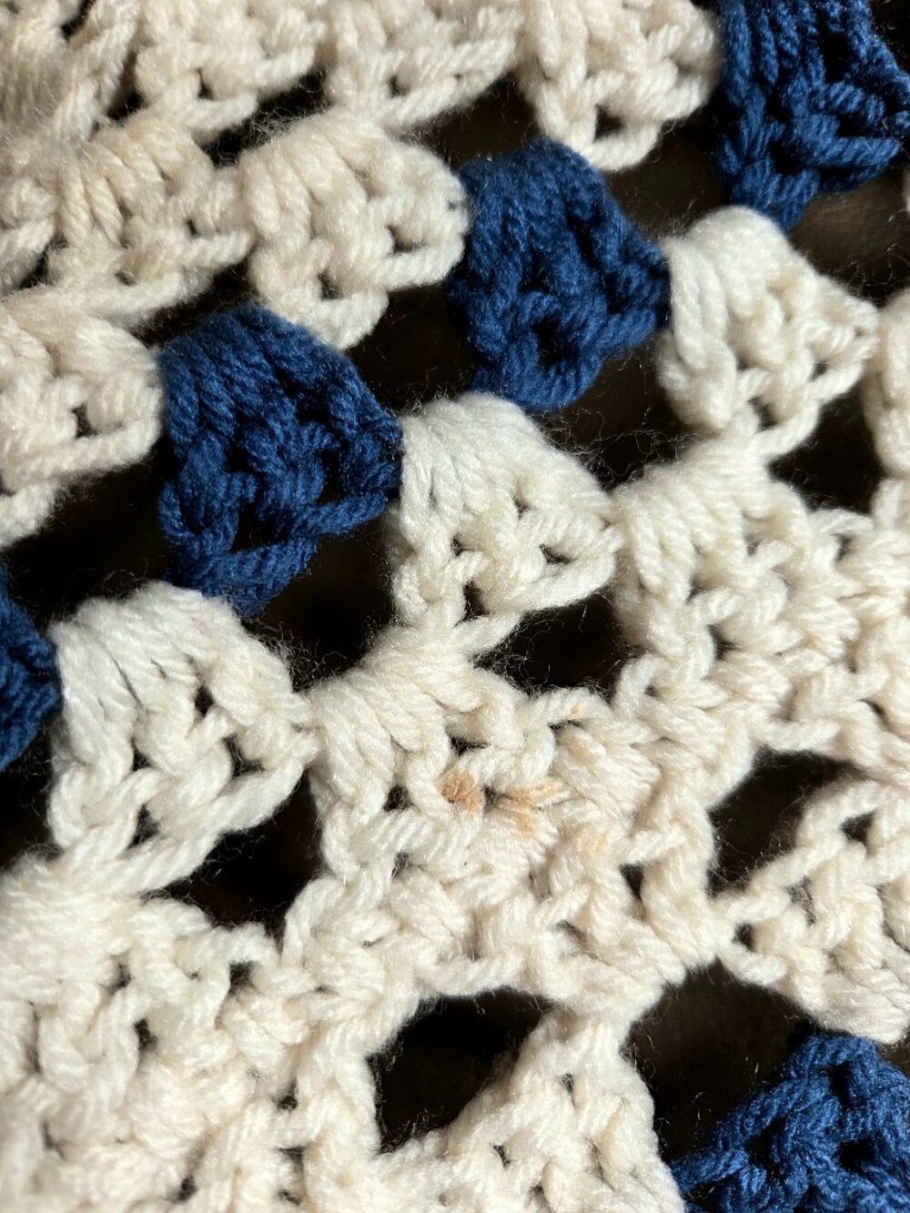 Large Handmade Granny Square Throw Afghan Blanket Blue Beige Boho Cozy Fringes - Picture 7 of 7
